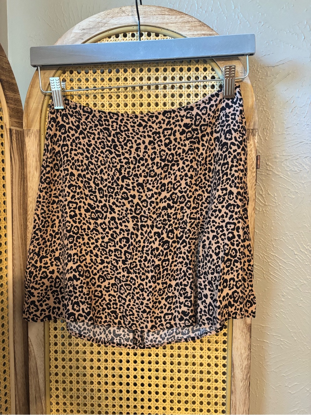 Reformation Leopard Print Mini Skirt in Tan and Black